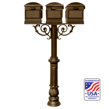 QUALARC The Hanford TRIPLE Lewiston mailbox post system w/Scroll Supports HPWS3-700-LM-BRZ